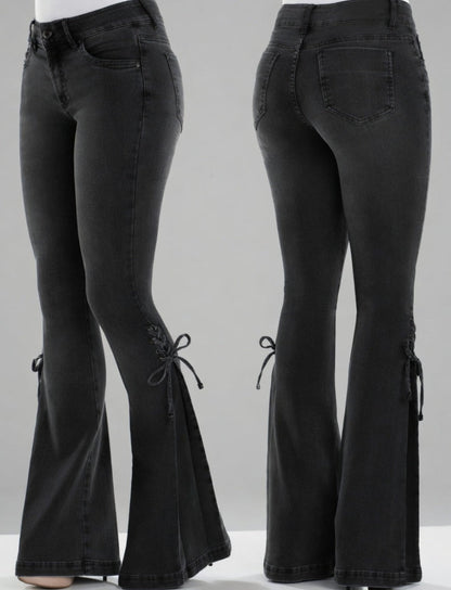 Vaqueros de mujer tiro medio, pantalones vaqueros elásticos