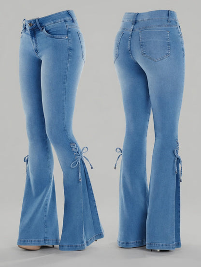 Vaqueros de mujer tiro medio, pantalones vaqueros elásticos