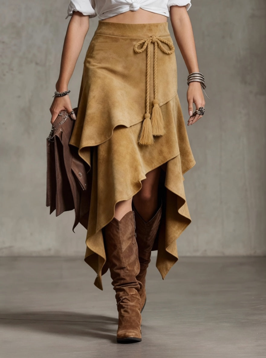 Falda de ante con diseño irregular estilo retro Western Verano Muse™