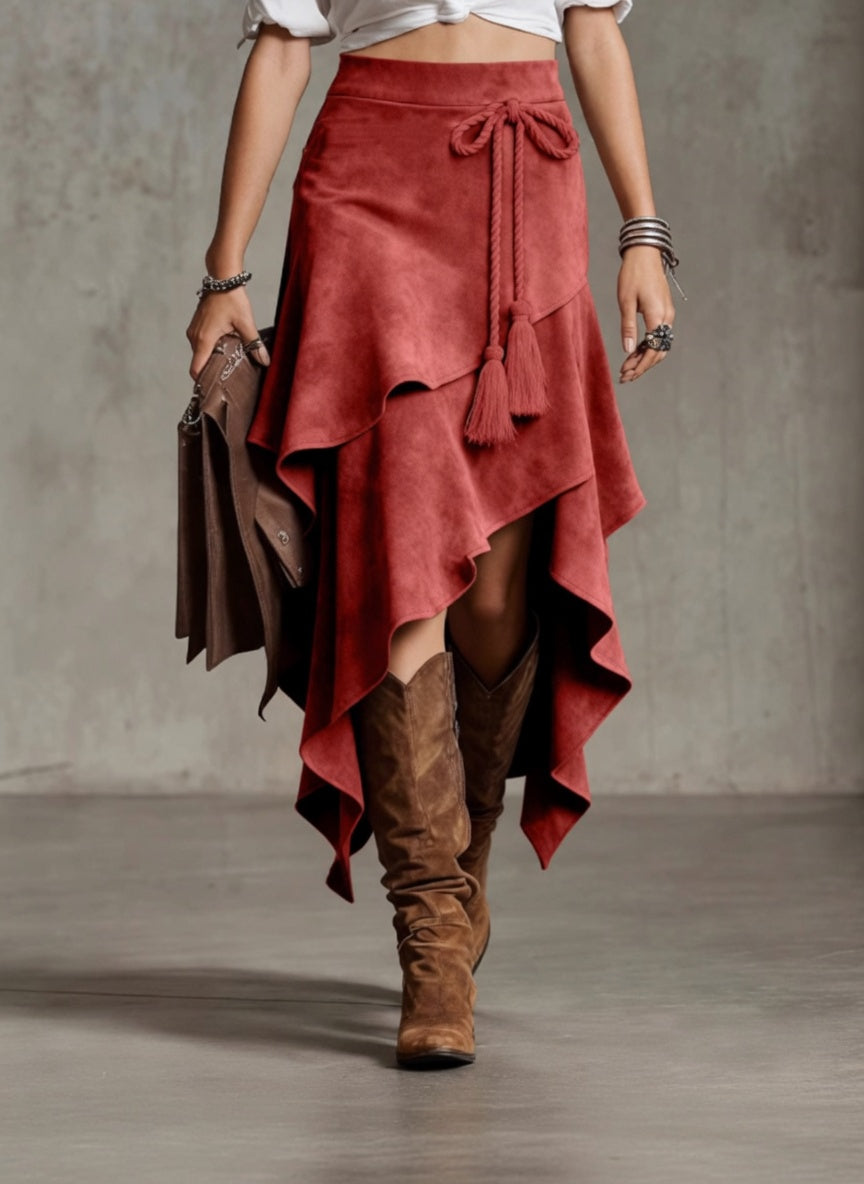 Falda de ante con diseño irregular estilo retro Western Verano Muse™